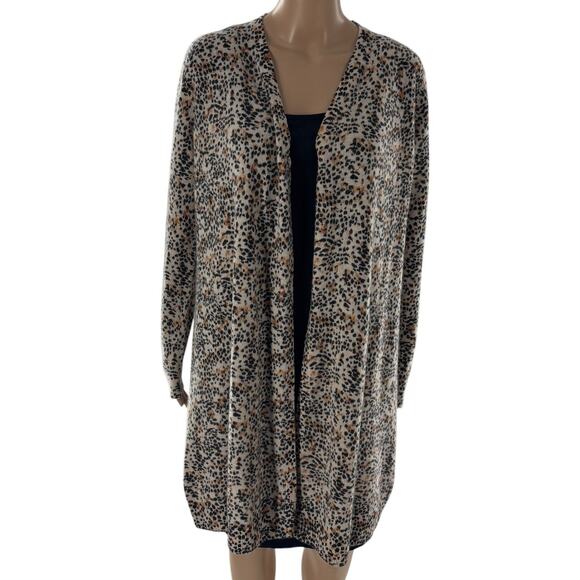 Soft by Naadam Leopard Cashmere Longline Open Front Duster Sweater - Picture 3 of 9